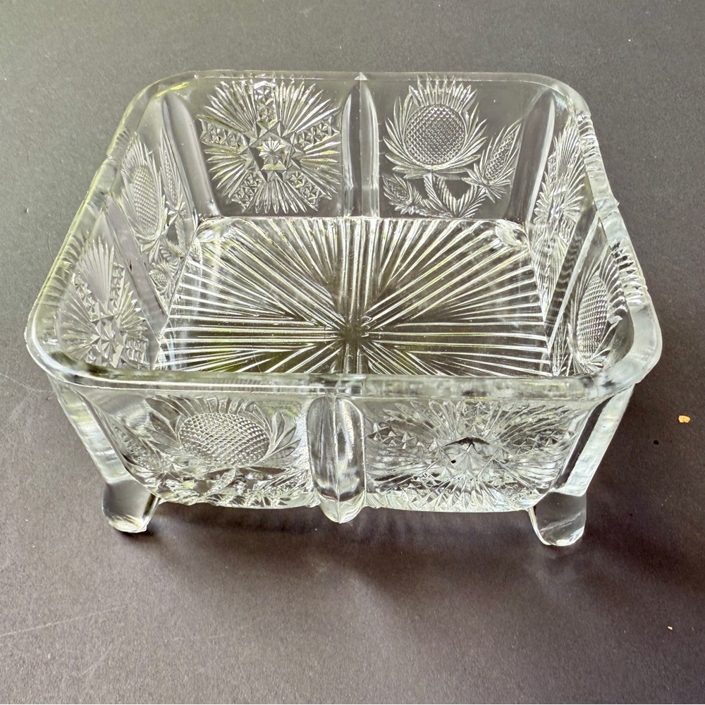 Vintage Small Crystal Cut Glass Square Bowl